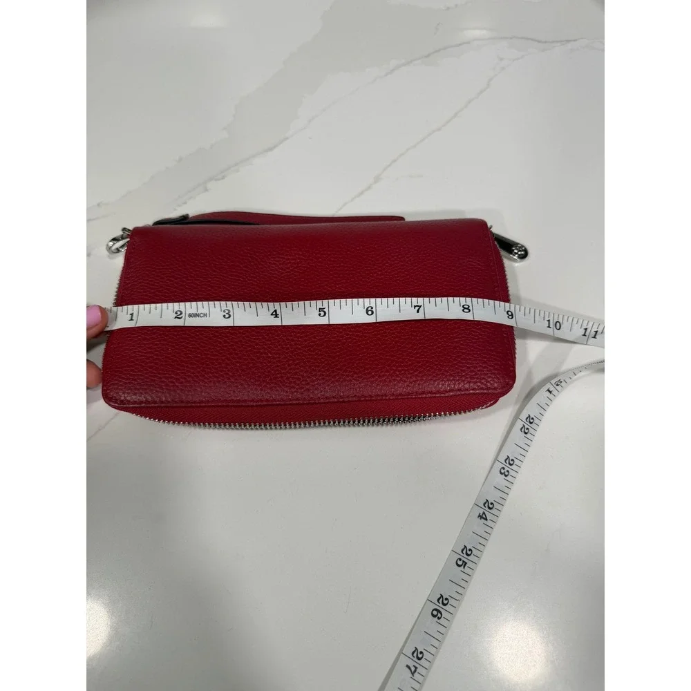 Bostanten Red Pebbled Leather Zip Around Wristlet Wallet Organizer Clutch